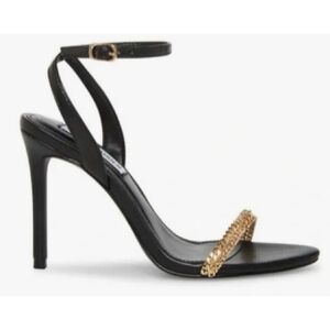 Steve Madden Marie Black Strappy Heels Gold Chain Detail Size 6.5